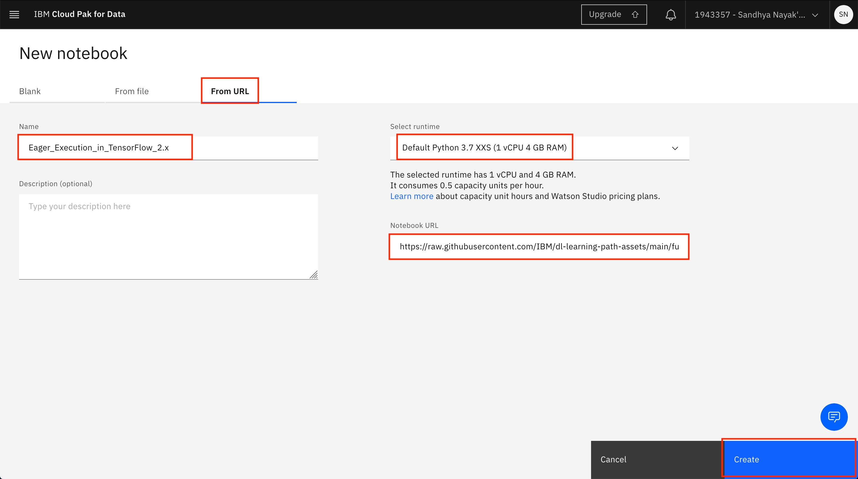 CPDaaS - create notebook