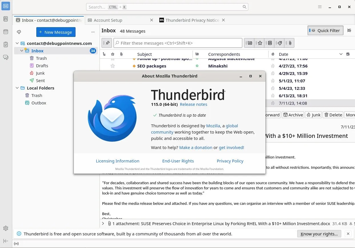 Thunderbird 115 带来了Supernova UI 和先进功能Thunderbird 115 带来了Supernova UI 和先进功能