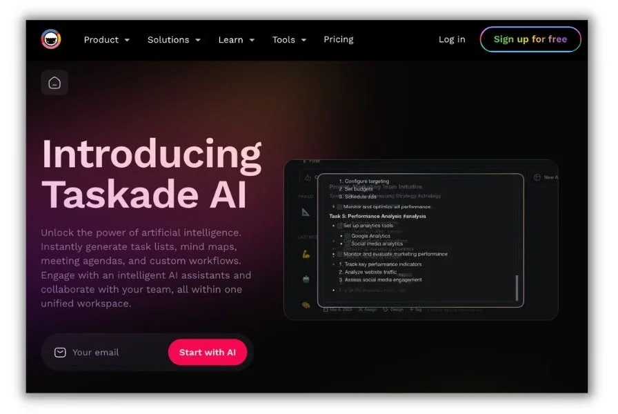 适用于营销机构的AI工具 - Taskade首页。