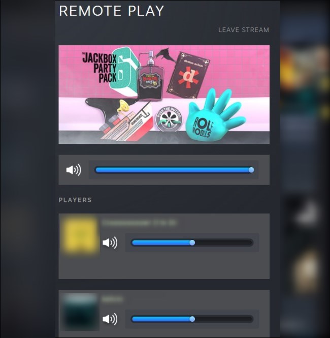 The Steam "Remote Play" menu for an invited player.