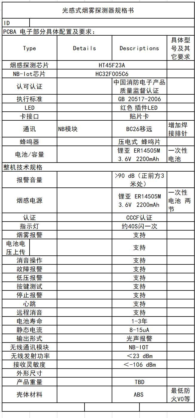 NB-Iot烟感01：烟感探测器原理和规格