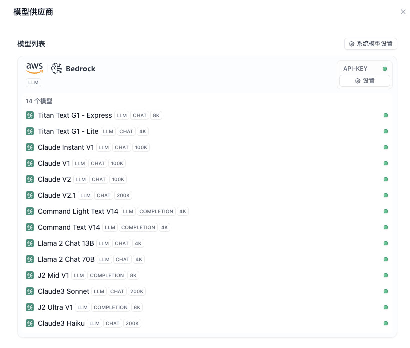 成功获取 AWS Bedrock 模型列表