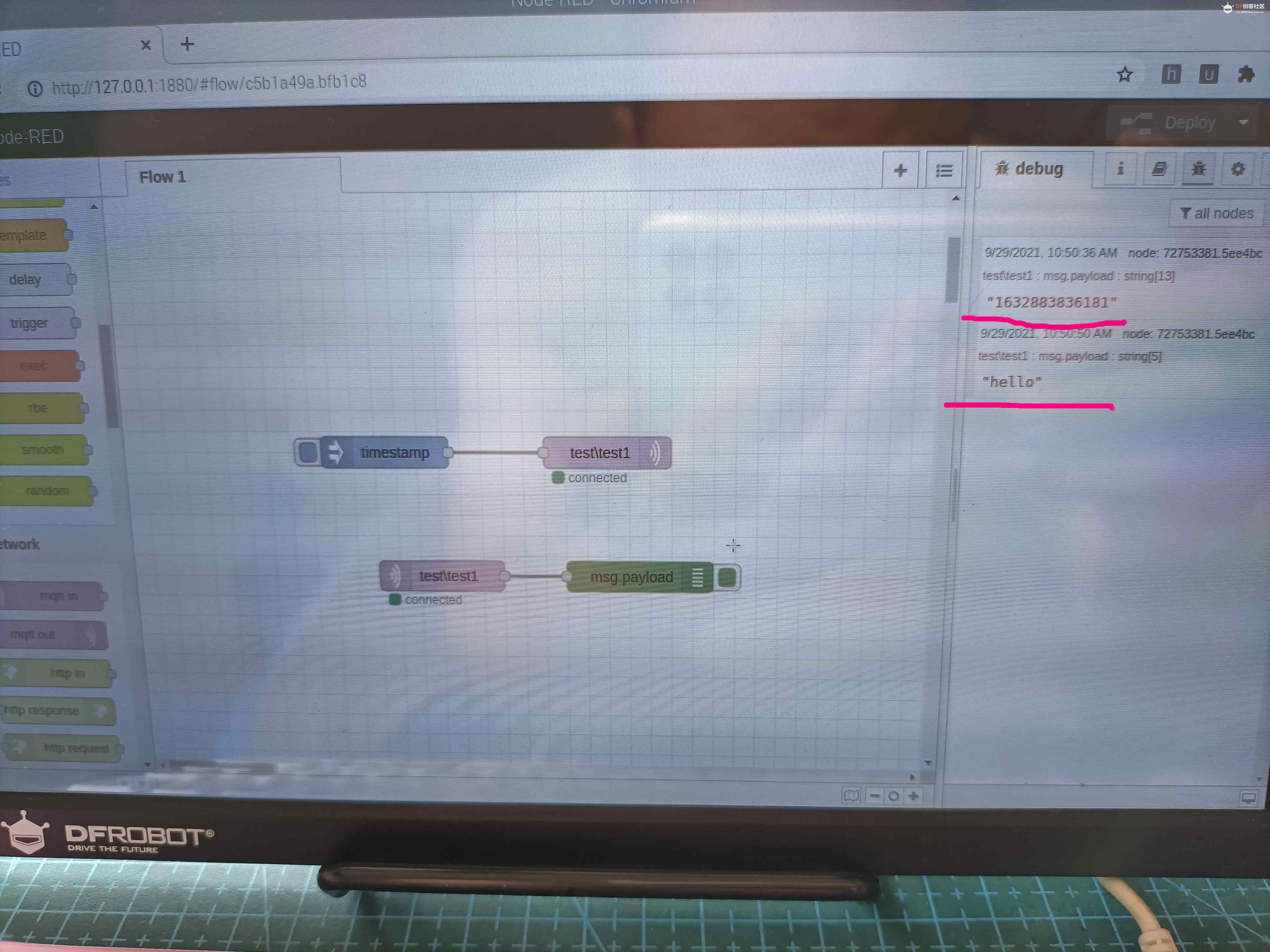 NodeRed和MQTT来监测远端设备温度图10