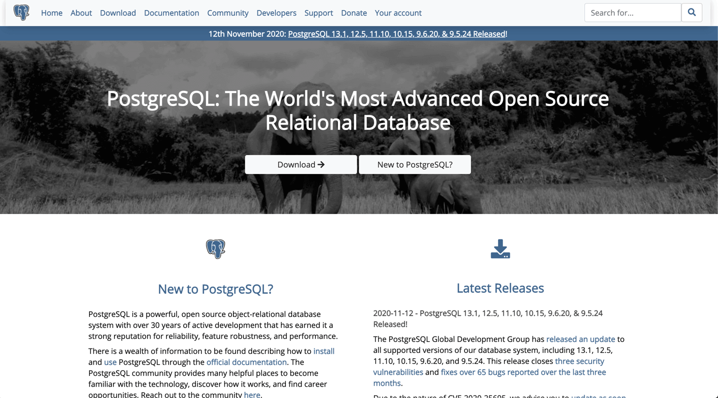 PostgreSQL 官网截图