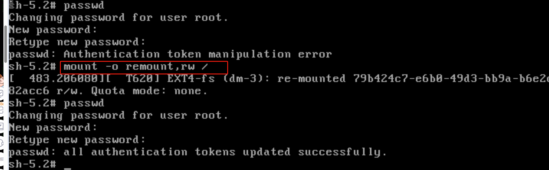 先挂载文件系统在修改密码