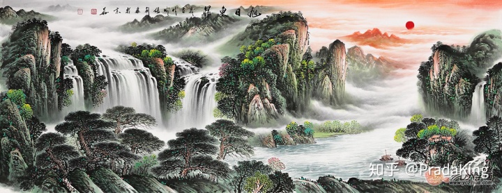 画瀑布图挂在客厅沙发背景的画巧妙搭配尽显优雅气质