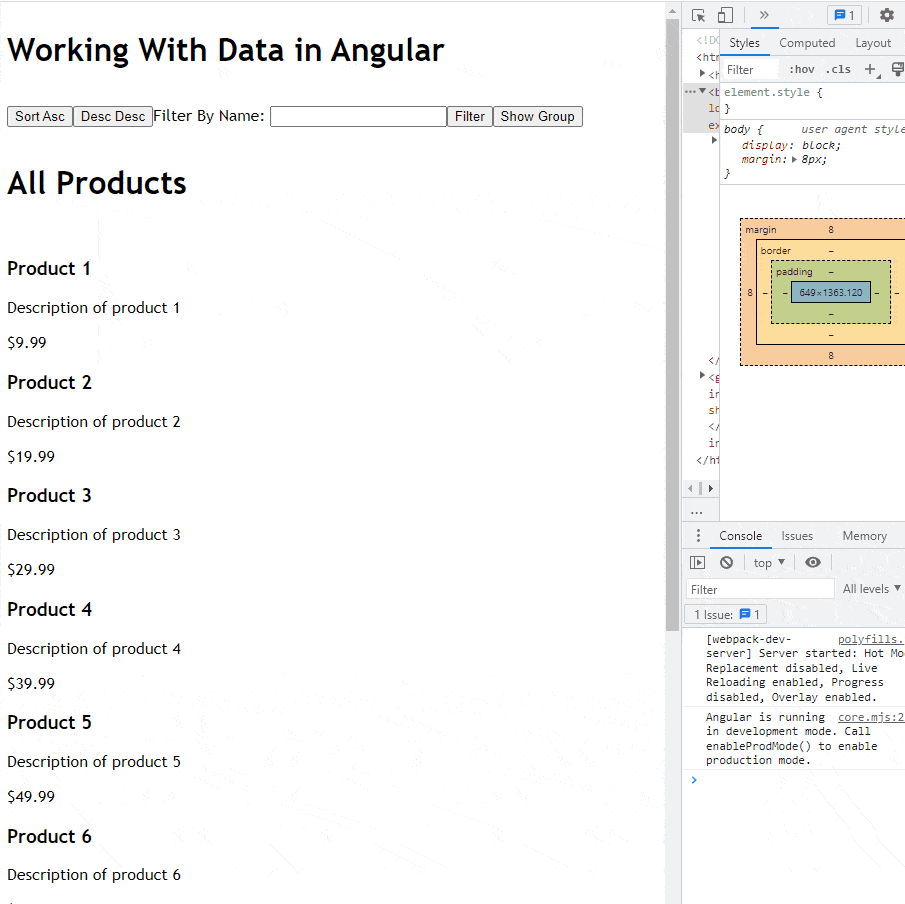 How to create an Angular application that interacts with data