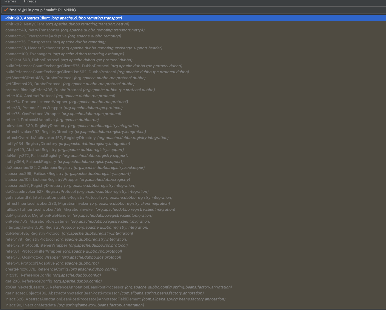 springboot启动dubbo客户端连接服务端过程