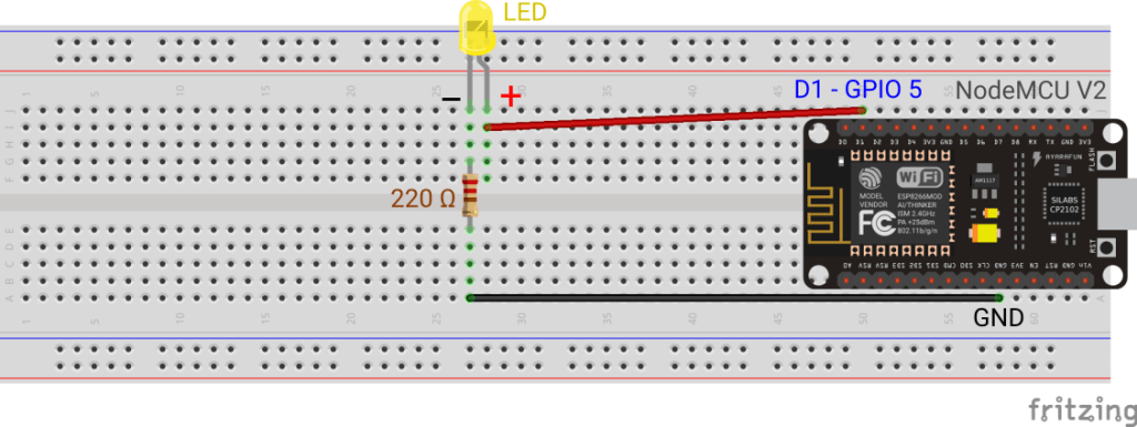 连接到 NodeMCU V2 板的 LED