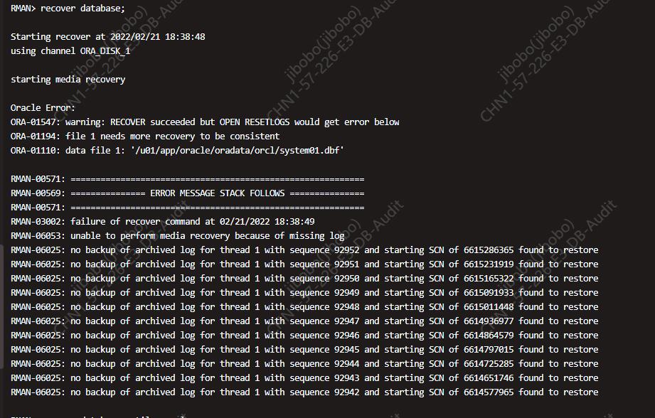 oracle丢失归档恢复历史全备(不一致恢复)_oracle数据恢复时表空间不一样怎么办CSDN博客