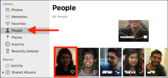 Select the People tab and then click on a face