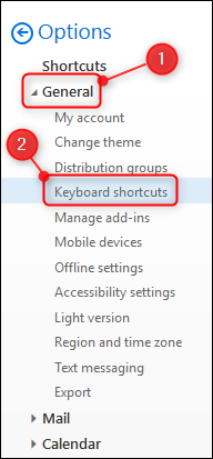 The "Keyboard shortcuts" option