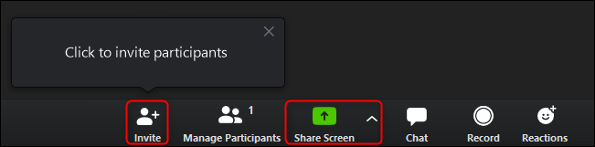 Click "Invite" to send invitations, and then click "Share Screen" after everyone joins the meeting.