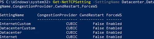 Pila TCP de Windows en Windows Server 2019 basada en CUBIC