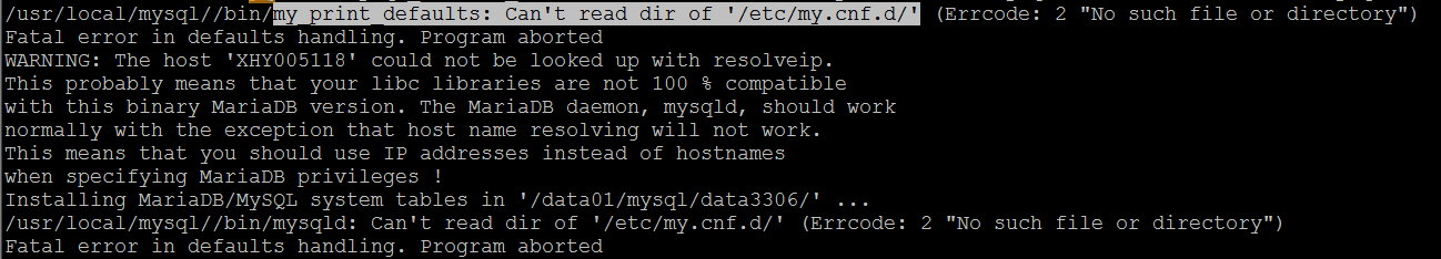 my_print_defaults: Can't read dir of '/etc/my.cnf.