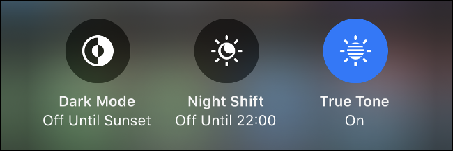 The "Dark Mode," "Night Shift," and "True Tone" icons. 