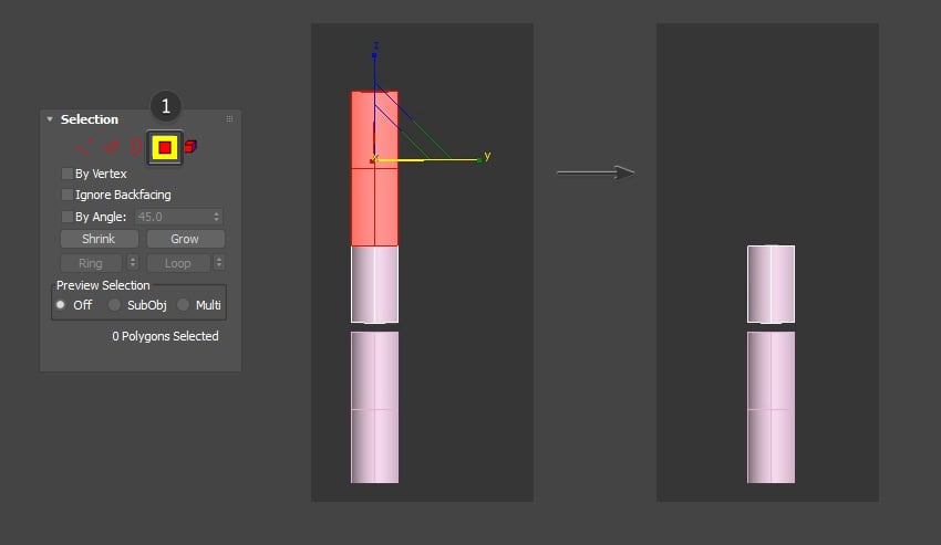 Use the face selection tool to remove unwanted faces