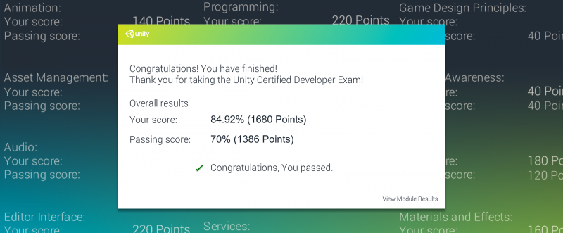 Unity Certification Exam Results