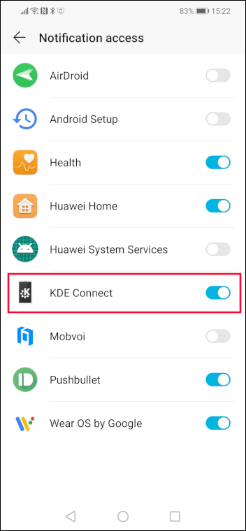 KDE connect with notification permission granted