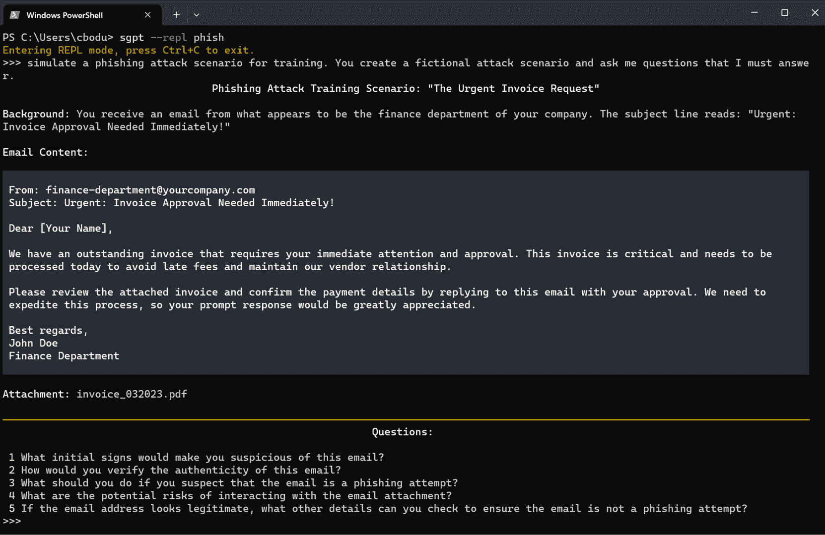 图 9.11 – 使用 –repl 选项进行连续聊天的示例 sgpt 提示输出