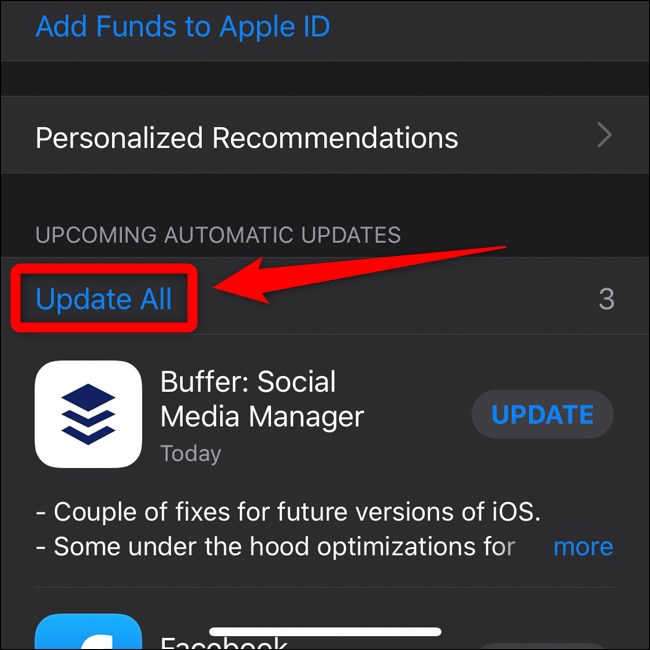 Apple iPhone iOS 13 App Store Select Update All