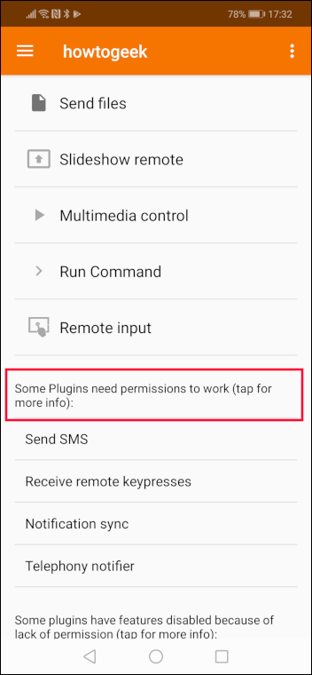 KDE Connect plugin permissions