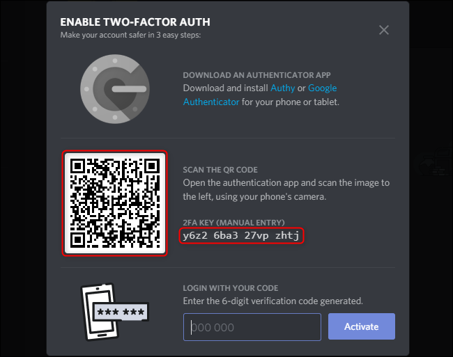 Discord Enable 2FA Code