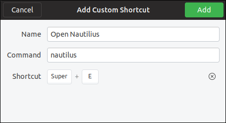 custom shortcut dialog with all fields completed