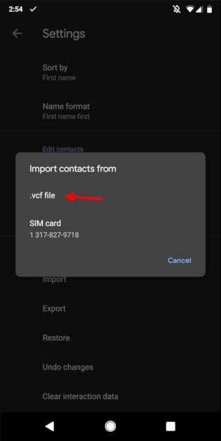 Importing a VCF file in Android contacts