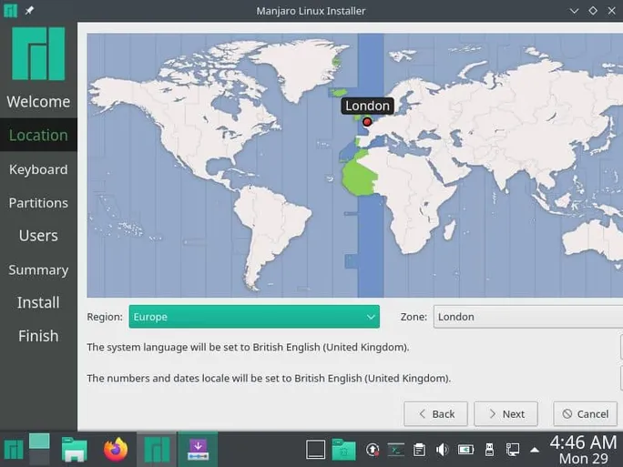 Location-Selection-Manjaro21-Installation