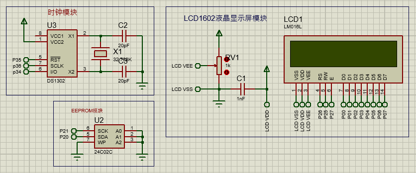 proteus原理图设计使用LCD1602显示时间信息