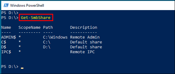 Ver todos los recursos compartidos en su computadora usando PowerShell