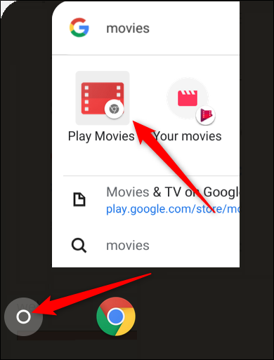 Click the launcher, start typing Movies, then click the Play Movies Chrome app, it's the one with the grey Chrome icon in the bottom right corner