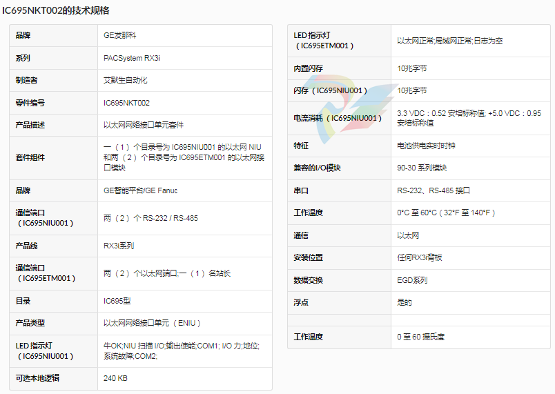 GE Fanuc 通用电气 IC695NKT002组件 以太网网络接口单元