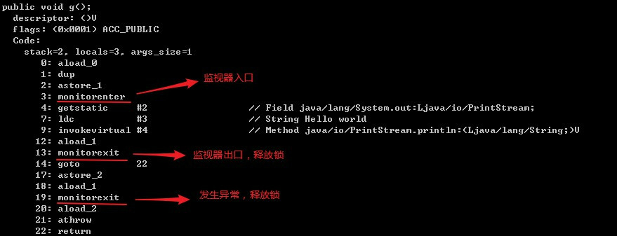 同步代码块反编译后得到monitorenter和monitorexit指令