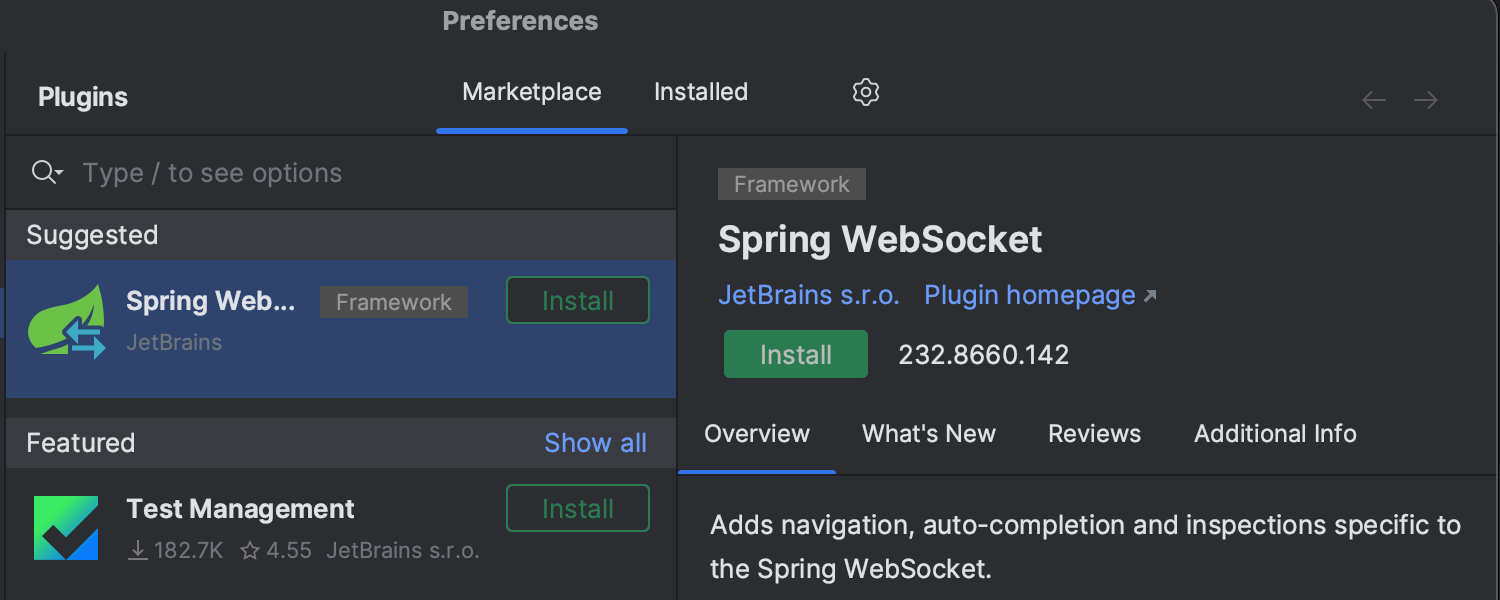 Recommended plugins in Settings/Preferences