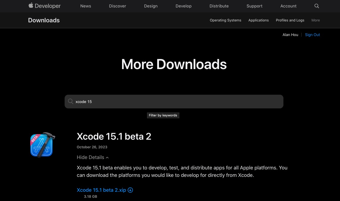 Xcode 15.1 beta 2