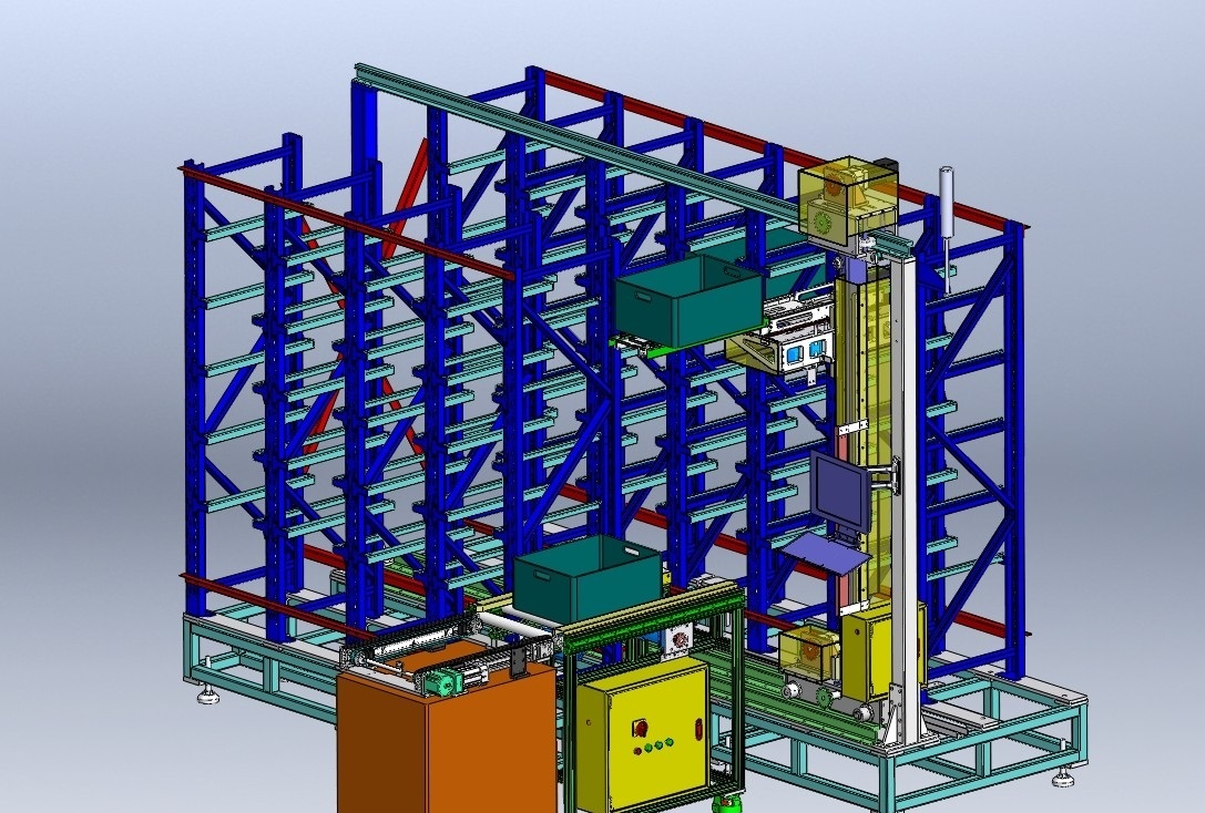 共5套立体仓库堆垛机三维模型:零部件与装配体详解