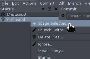 Staging a file in Git-cola