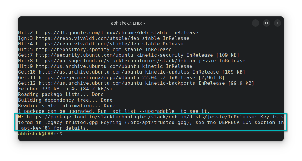 修复 Ubuntu 中的 “Key is stored in legacy trusted.gpg keyring” 问题_请参见 apt