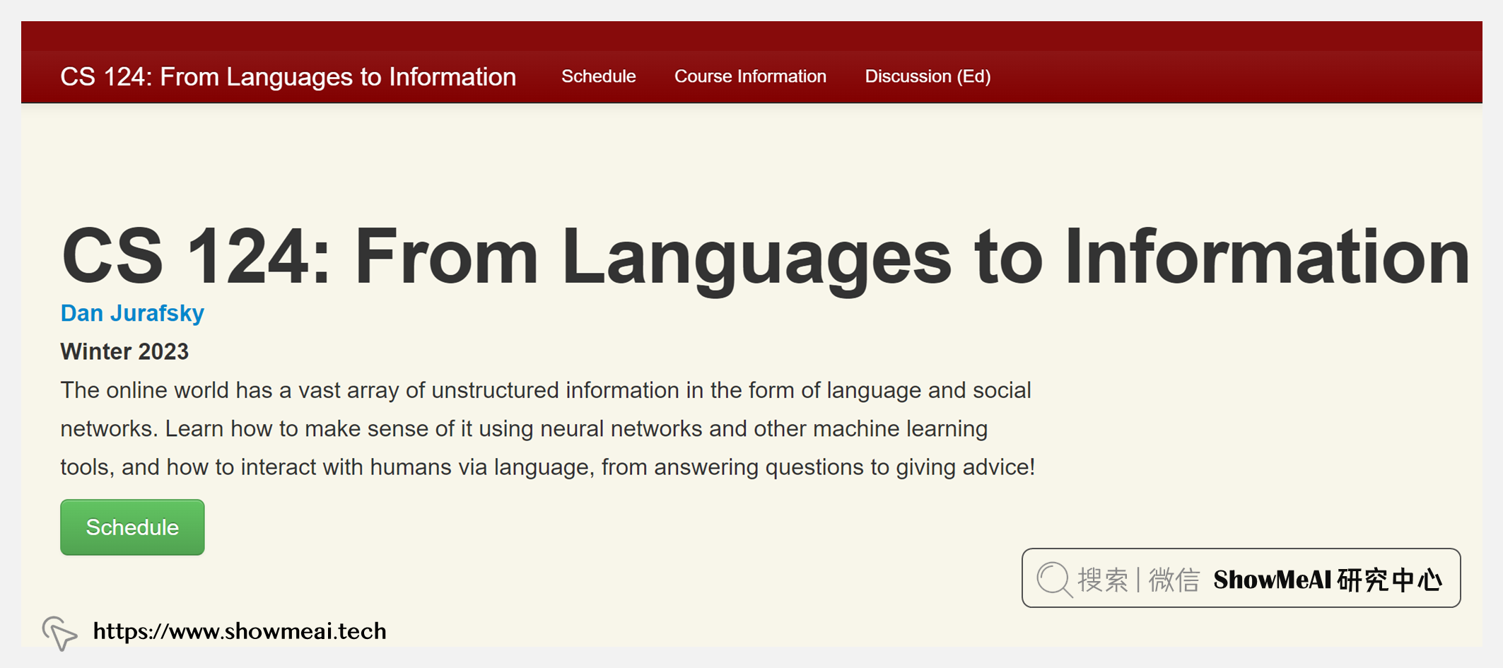 CS124; From Languages to Information; 从语言到信息