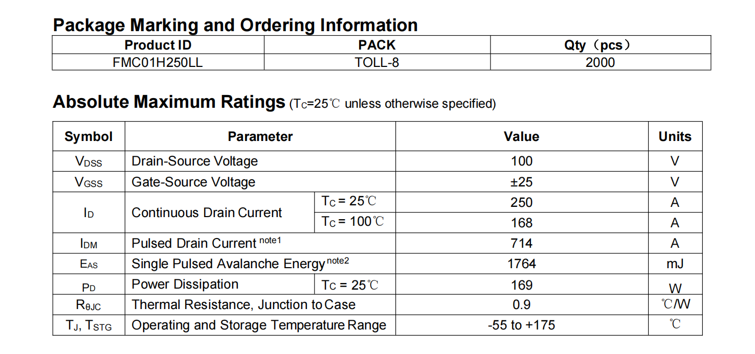 FMC01H250LL N Channel Trench Power MOSFET  MOS管  第2张