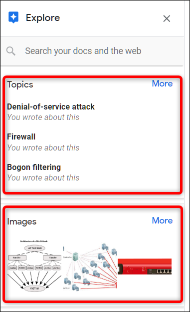 If Google Explore find related topics in your document, it will suggest them as soon as the tool opens.