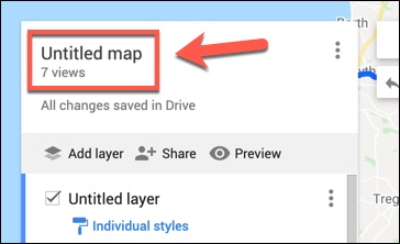 Click Untitled map to begin renaming your custom Google Maps map