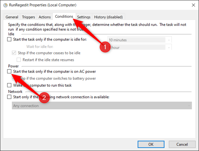 Untick the box next to "Start the task only if the computer is on AC power."