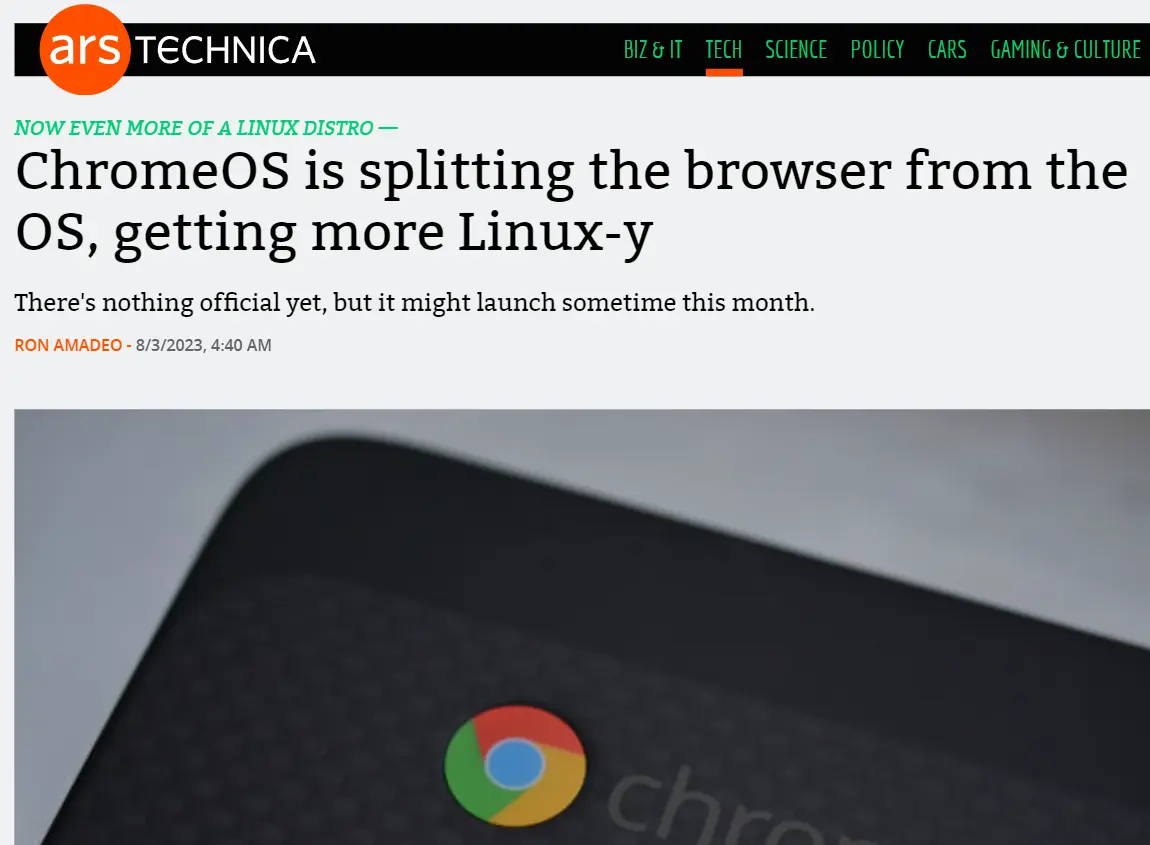 ChromeOS 的 Linux 操作系统和 Chrome 浏览器分离ChromeOS 的 Linux 操作系统和 Chrome 浏览器分离