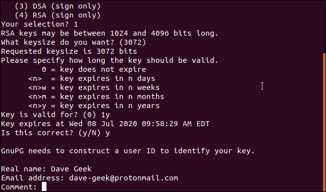 key generation questions in a terminal window