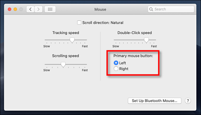 Select Primary Mouse button in macOS