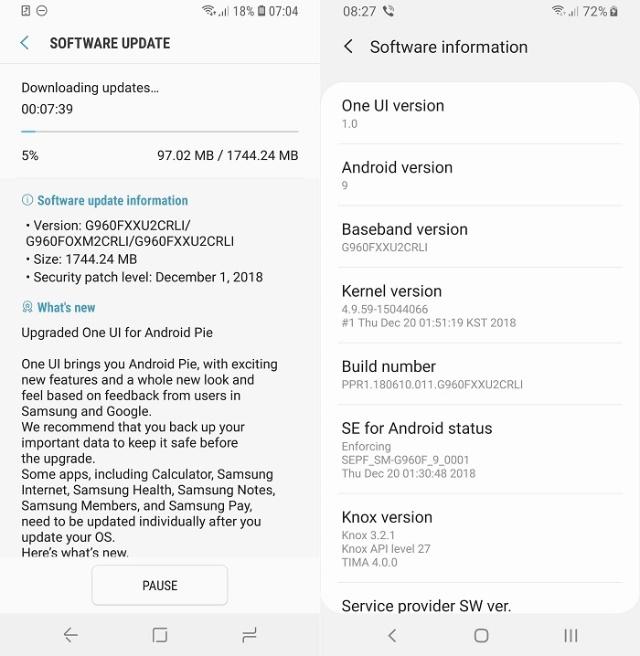 三星Android Pie软件,三星开始向欧洲Galaxy S9用户推送Android Pie稳定版更新包