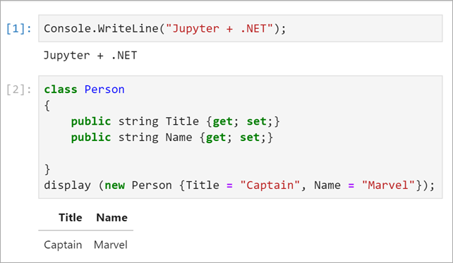 Example C# code in Jupyter Notebooks